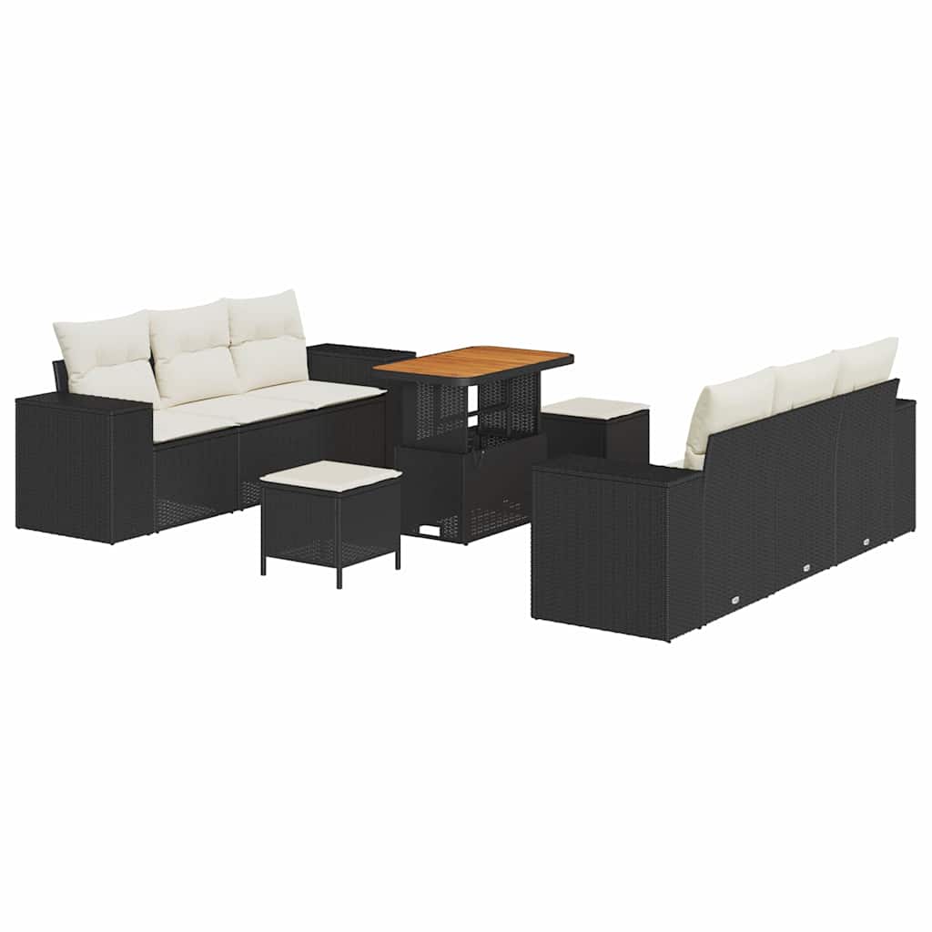 Gartensofa-set mit Kissen 9 pcs Schwarz und Creme Poly Rattan
