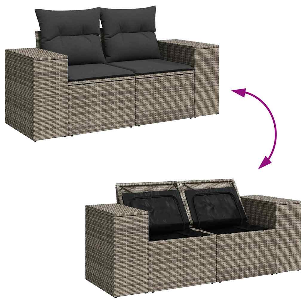Gartensofa-set mit Kissen mit Speicher 9 pcs Grau Poly Rattan