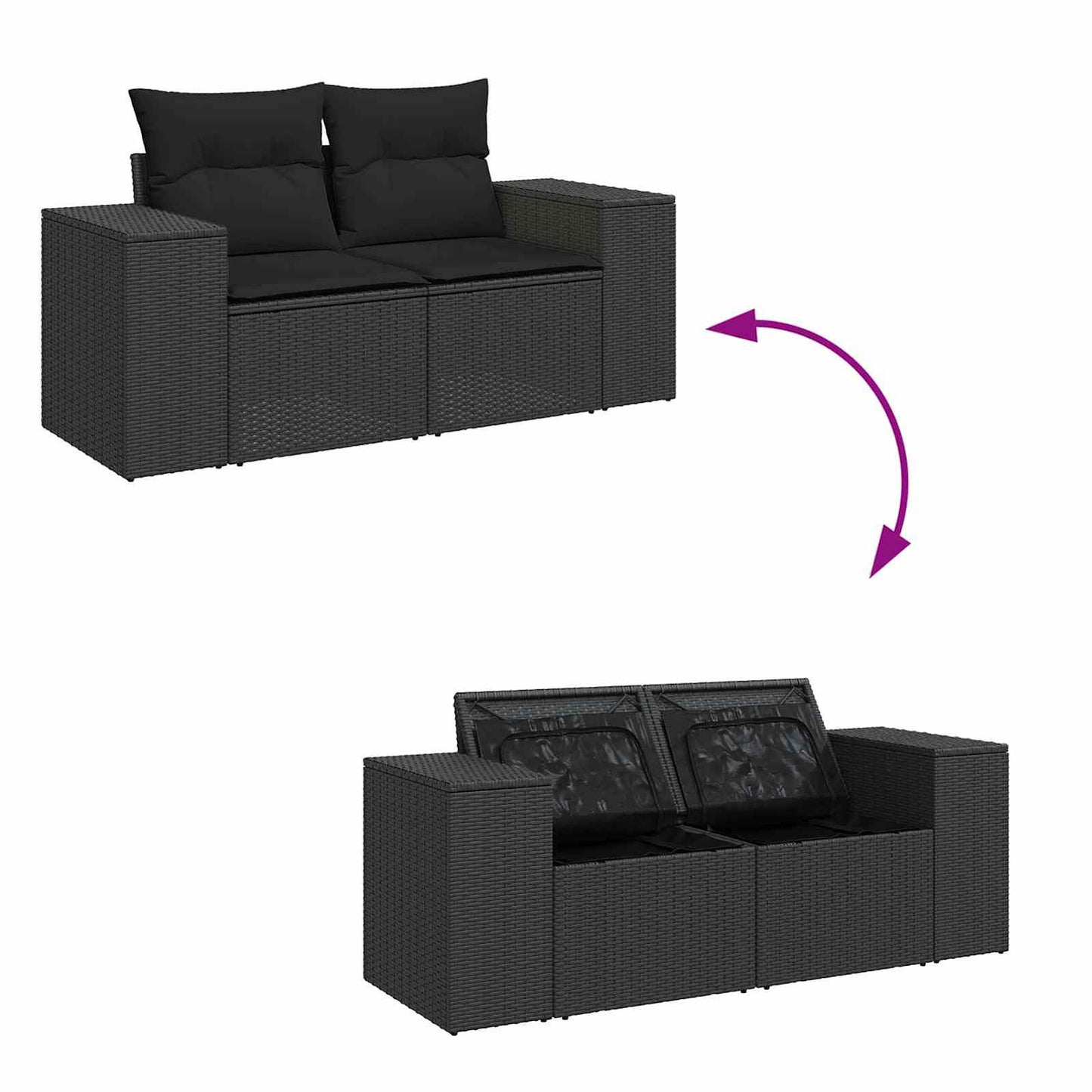 Gartensofa-set mit Kissen mit Kissen 10 pcs Schwarz Poly Rattan