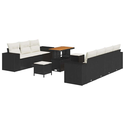 Gartensofa-set mit Kissen 10 pcs Schwarz und Creme Poly Rattan