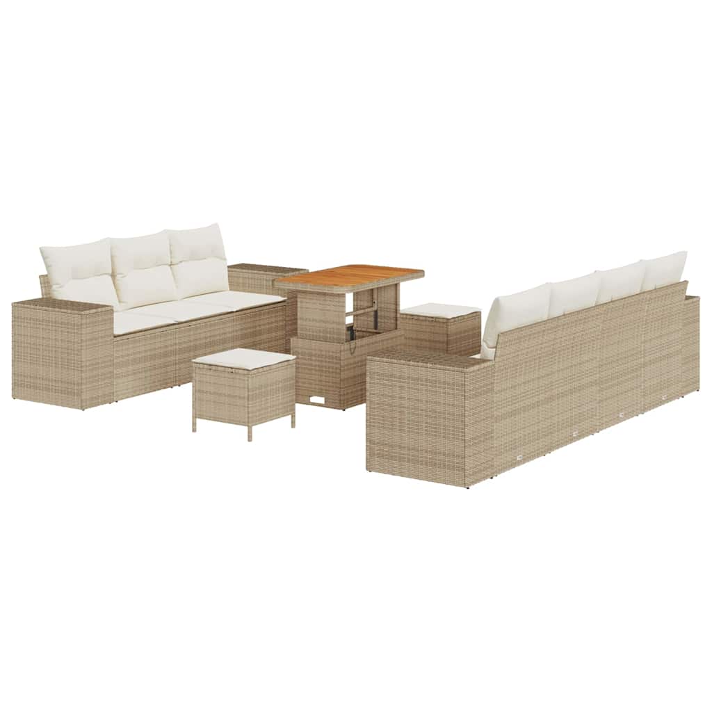 Gartensofa-set mit Kissen 10 pcs Beige und Creme Poly Rattan