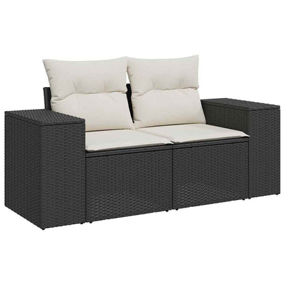 Gartensofa-set mit Kissen 11 pcs Schwarz und Creme Poly-Rattan