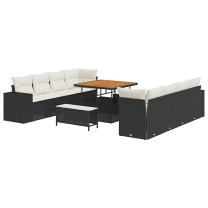 Gartensofa-set mit Kissen 11 pcs Schwarz und Creme Poly-Rattan