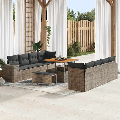 Gartensofa-set mit Kissen mit Speicher 11 pcs Grau Poly-Rattan