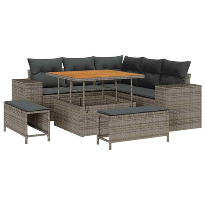 Garten-Sofa-Set mit Kissen mit Speicher mit Kissen 8 pcs Grau