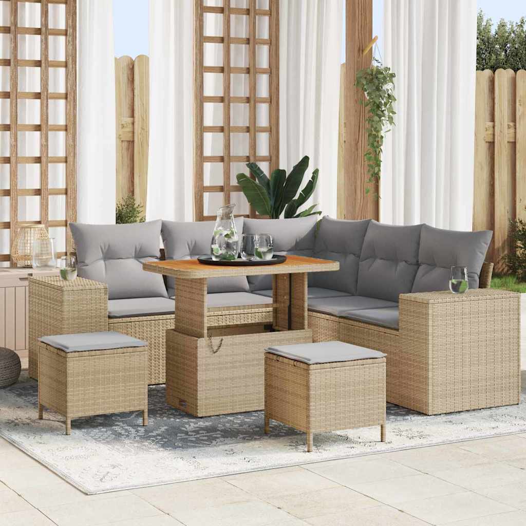 Garten-Sofa-Set mit Kissen mit Kissen 8 pcs Beige und Hellgrau