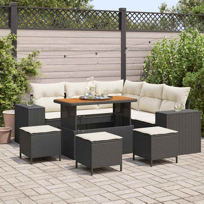Garten-Sofa-Set mit Kissen mit Speicher 9 pcs Schwarz und Creme