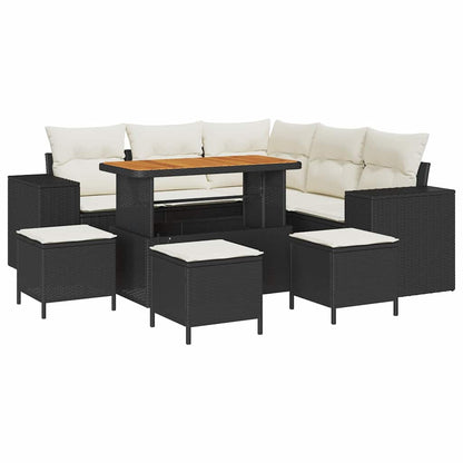 Garten-Sofa-Set mit Kissen mit Speicher 9 pcs Schwarz und Creme