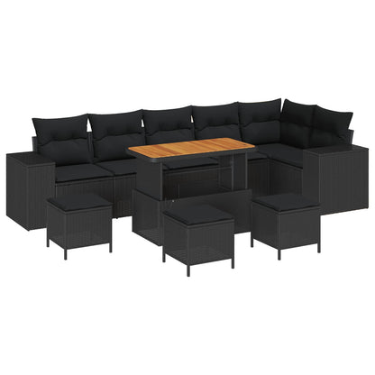 Gartensofa-set mit Kissen 10 pcs Schwarz Poly-Rattan