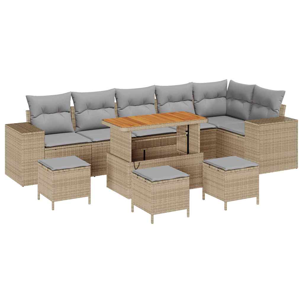 Gartensofa-set mit Kissen 10 pcs Beige und Hellgrau Poly-Rattan