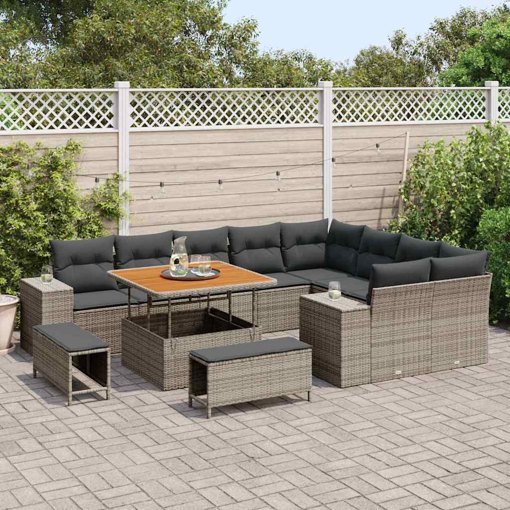 Garten-Sofa-Set mit Kissen mit Speicher mit Kissen 12 pcs Grau