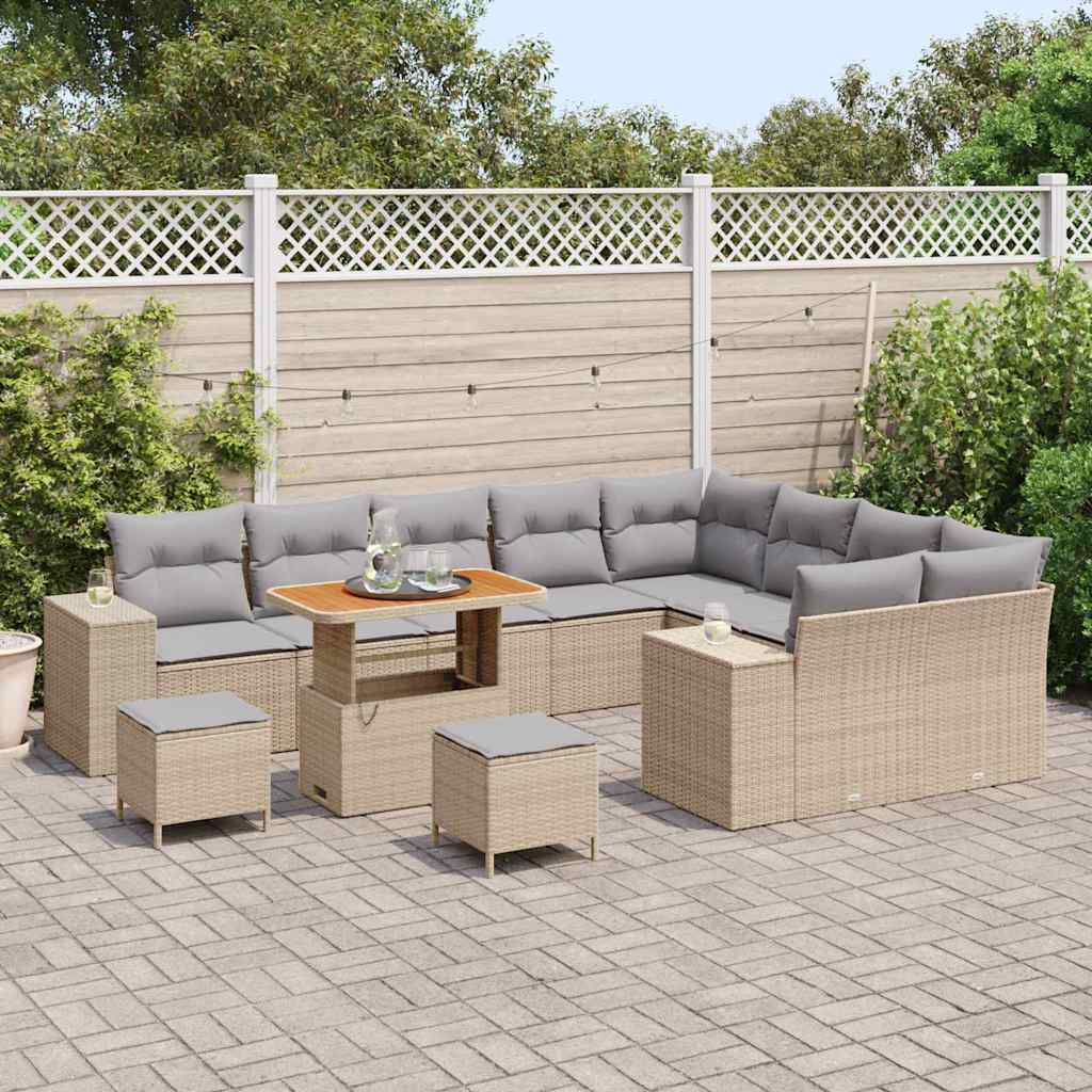 Garten-Sofa-Set mit Kissen mit Kissen 12 pcs Beige und Hellgrau
