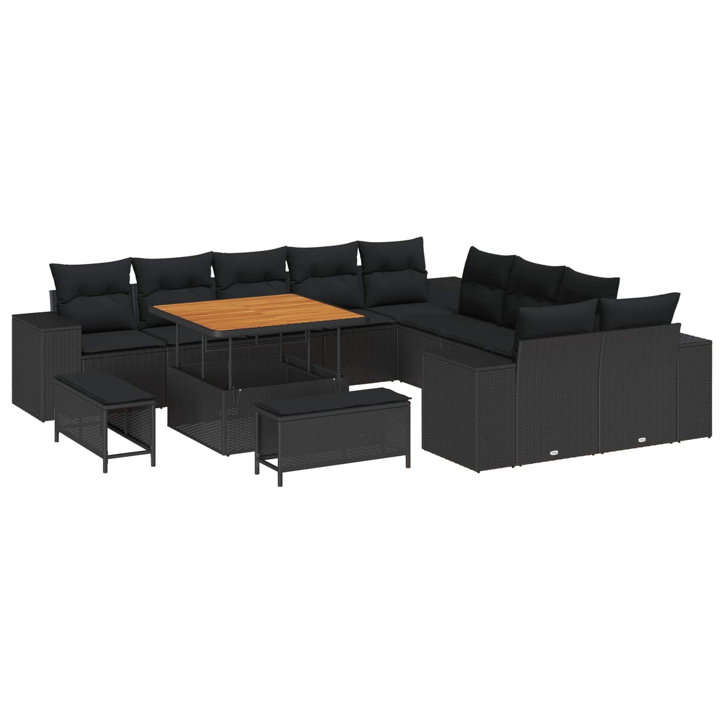 Gartensofa-set mit Kissen 13 pcs Schwarz Poly-Rattan