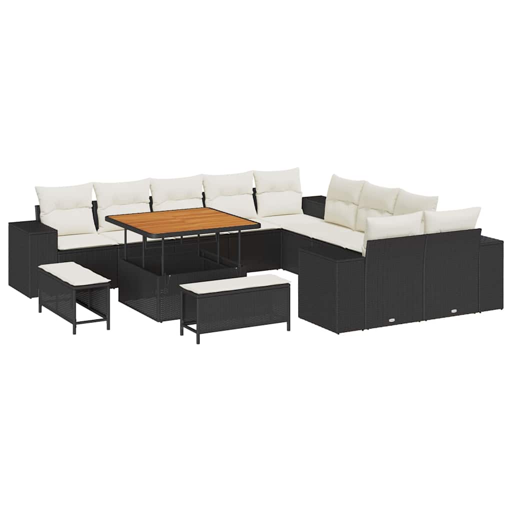 Gartensofa-set mit Kissen 13 pcs Schwarz und Creme Poly-Rattan