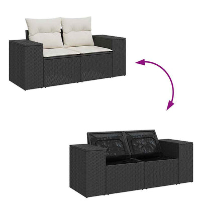 Gartensofa-set mit Kissen 13 pcs Schwarz und Creme Poly-Rattan