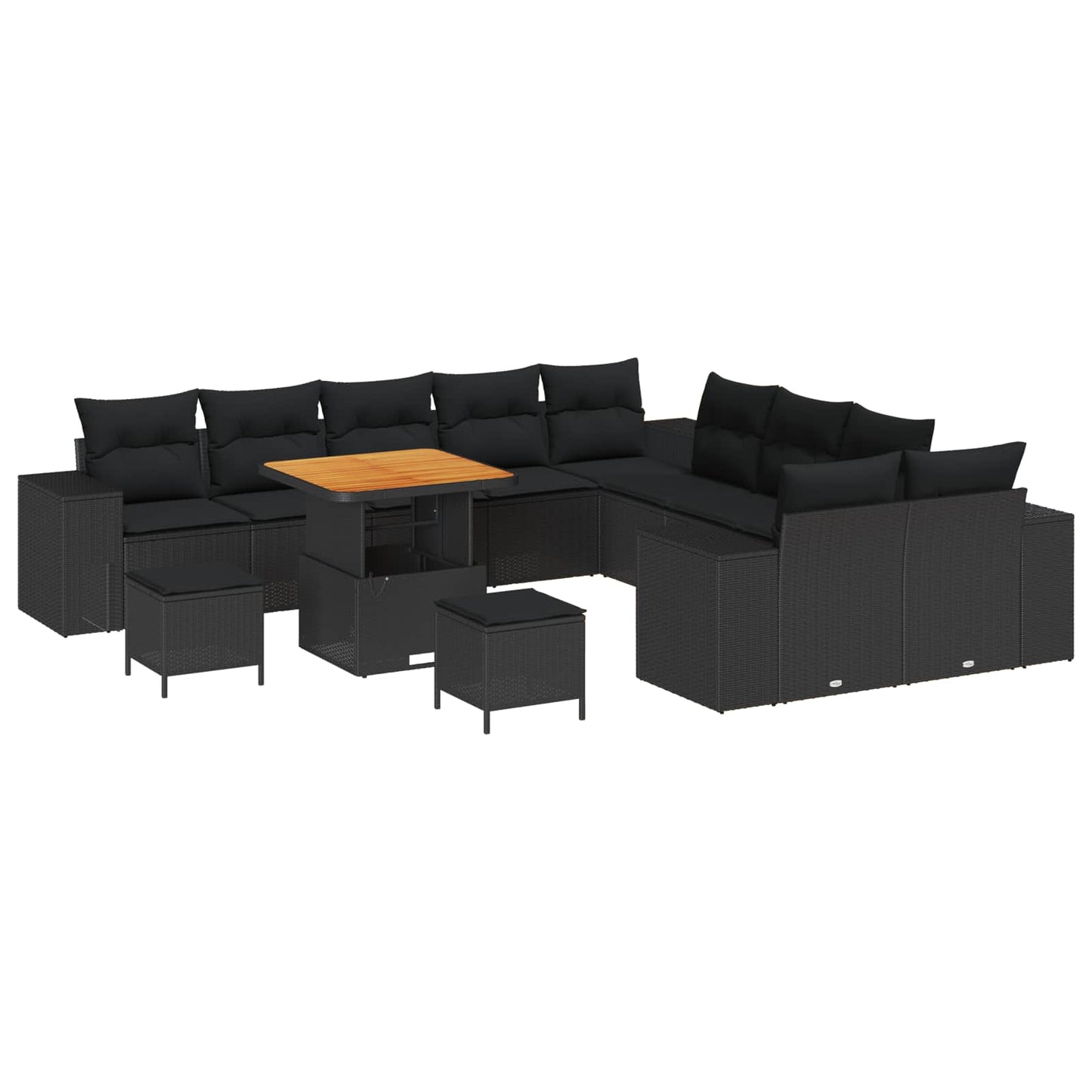 Gartensofa-set mit Kissen 13 pcs Schwarz Poly-Rattan