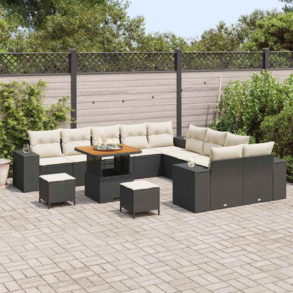 Gartensofa-set mit Kissen 13 pcs Schwarz und Creme Poly-Rattan