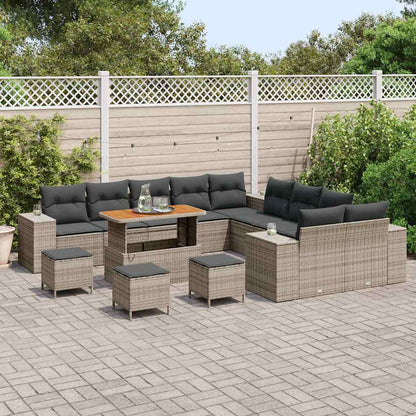 Gartensofa-set mit Kissen 14 pcs Grau Poly-Rattan