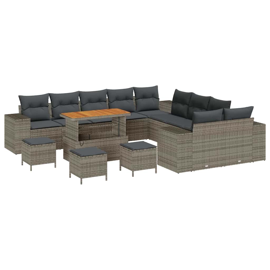 Gartensofa-set mit Kissen 14 pcs Grau Poly-Rattan