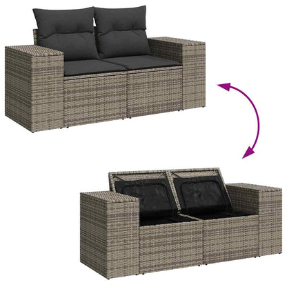 Gartensofa-set mit Kissen 14 pcs Grau Poly-Rattan