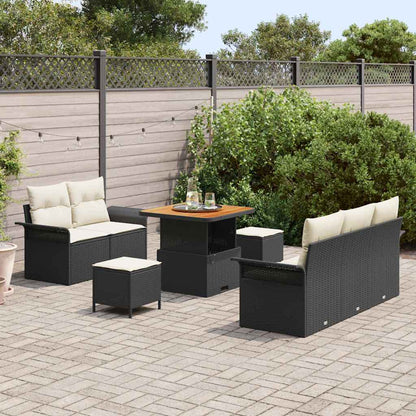Garten-Sofa-Set mit Kissen mit Speicher 8 pcs Schwarz und Creme