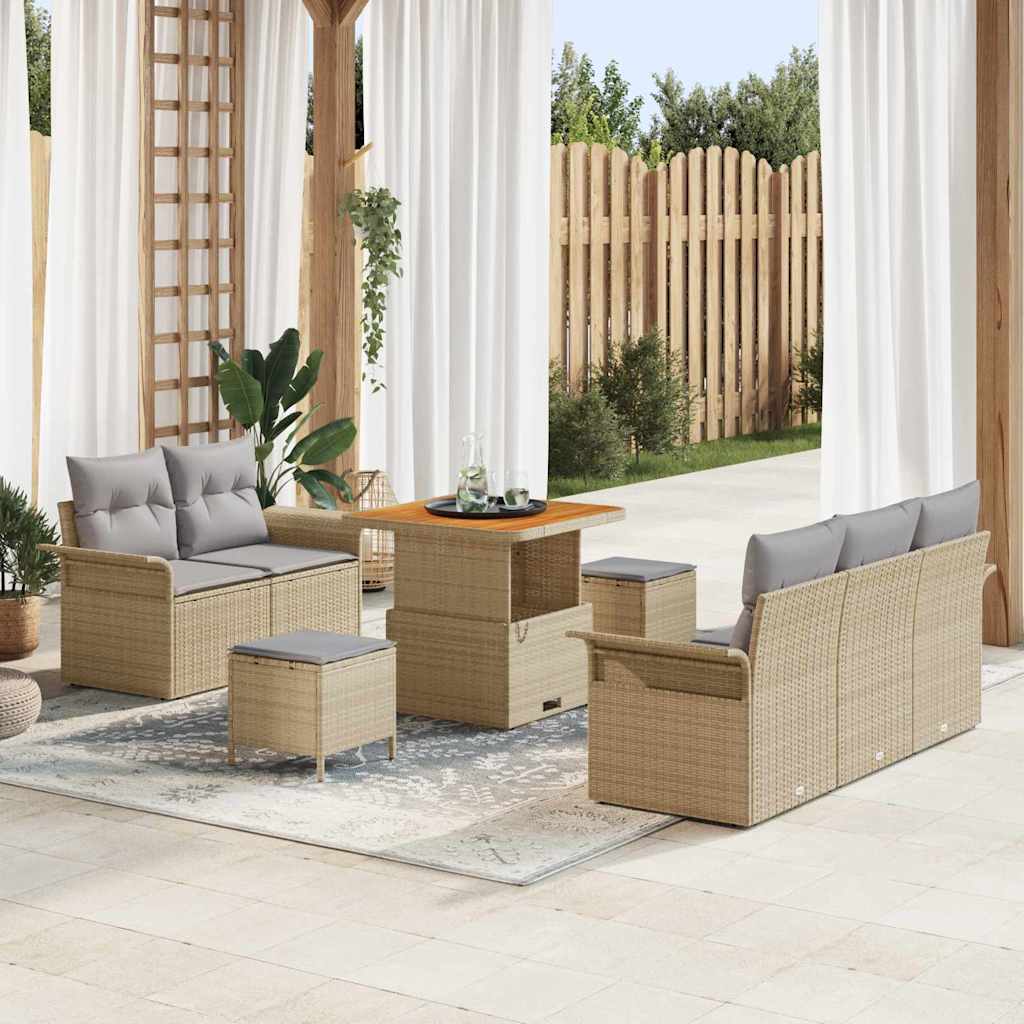 Garten-Sofa-Set mit Kissen mit Kissen 8 pcs Beige und Hellgrau
