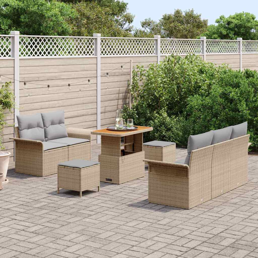 Garten-Sofa-Set mit Kissen mit Kissen 8 pcs Beige und Hellgrau