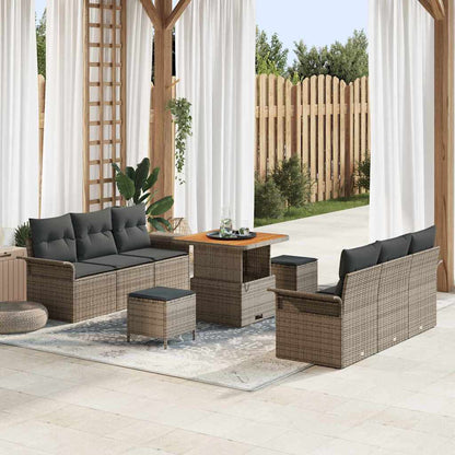 Garten-Sofa-Set mit Kissen mit Speicher mit Kissen 9 pcs Grau