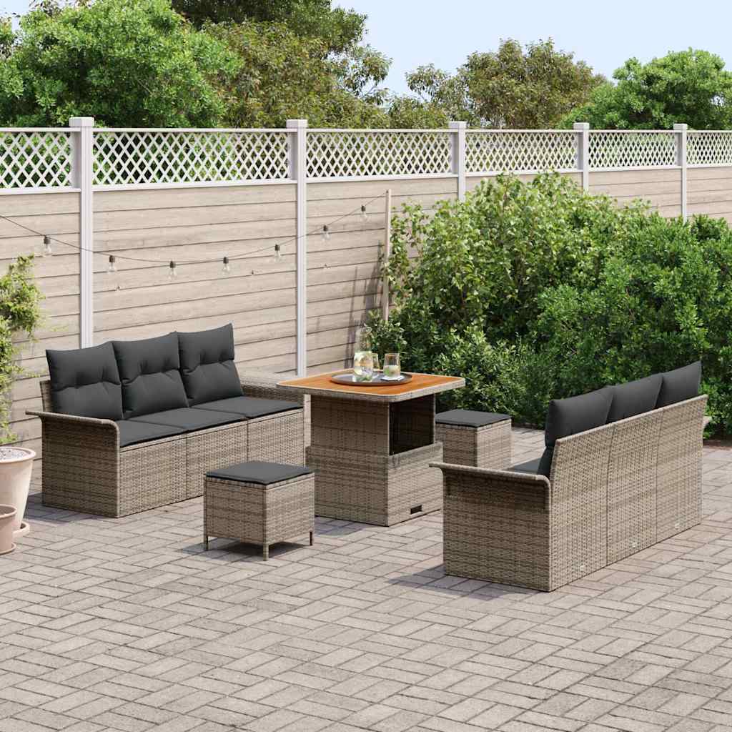 Garten-Sofa-Set mit Kissen mit Speicher mit Kissen 9 pcs Grau