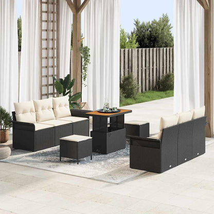 Garten-Sofa-Set mit Kissen mit Speicher 9 pcs Schwarz und Creme