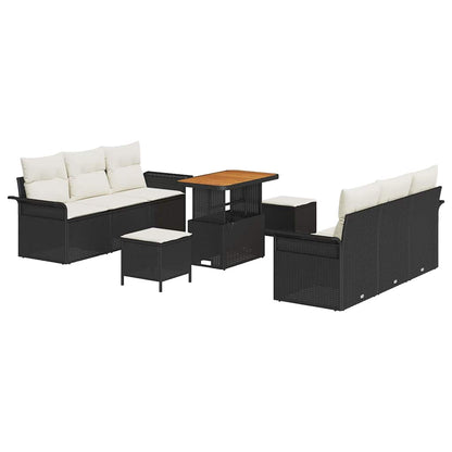 Garten-Sofa-Set mit Kissen mit Speicher 9 pcs Schwarz und Creme