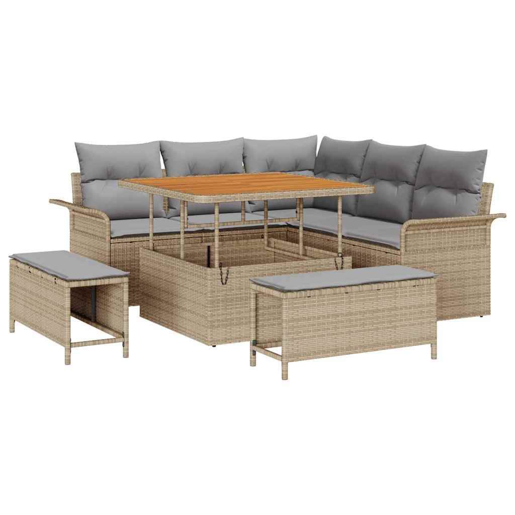 Garten-Sofa-Set mit Kissen mit Kissen 8 pcs Beige und Hellgrau