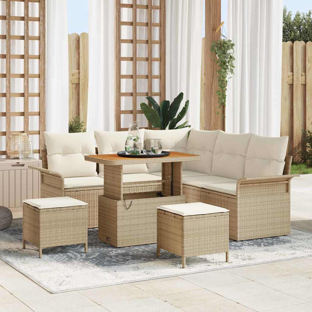 Garten-Sofa-Set mit Kissen mit Speicher 8 pcs Beige und Creme