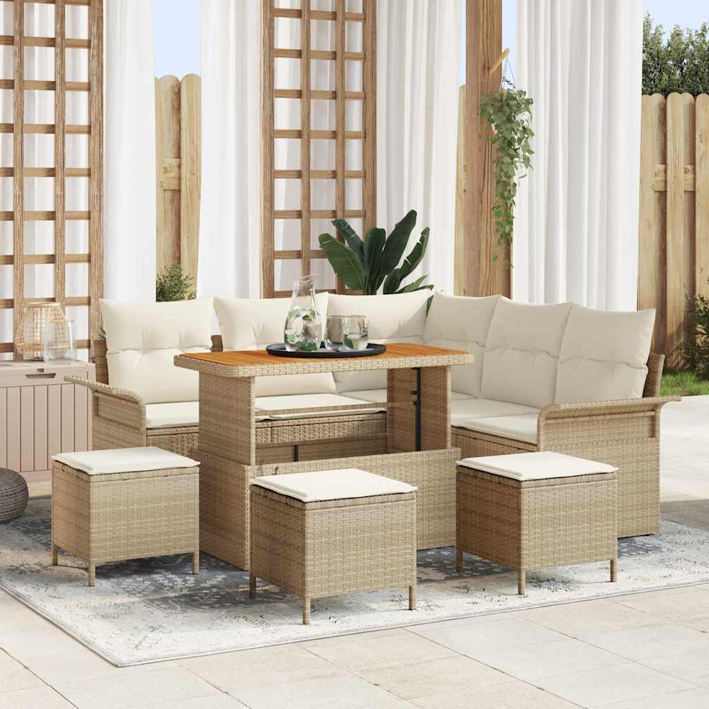 Garten-Sofa-Set mit Kissen mit Speicher 9 pcs Beige und Creme