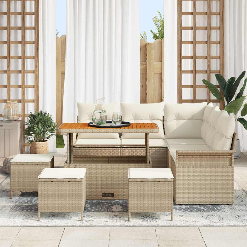 Garten-Sofa-Set mit Kissen mit Speicher 9 pcs Beige und Creme