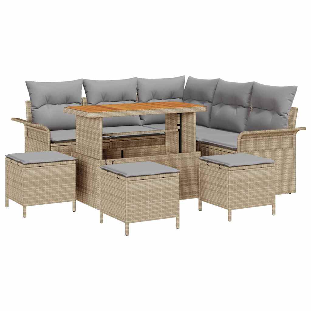 Garten-Sofa-Set mit Kissen mit Kissen 9 pcs Beige und Hellgrau