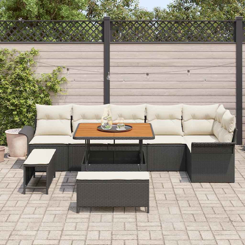 Garten-Sofa-Set 9 pcs Schwarz und Creme 100 x 100 x 71 cm