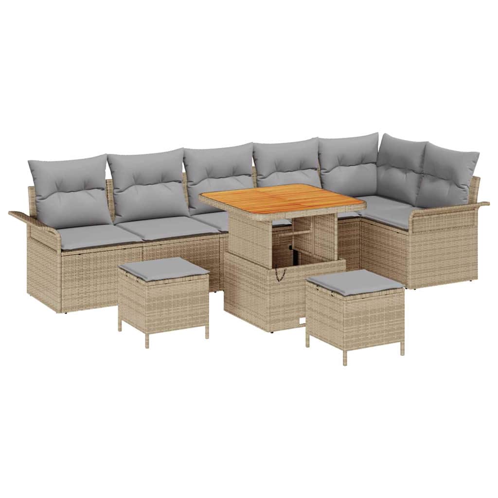 Garten-Sofa-Set mit Kissen mit Kissen 9 pcs Beige und Hellgrau