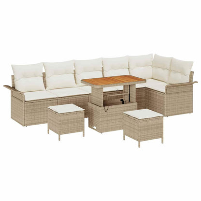 Garten-Sofa-Set mit Kissen mit Speicher 9 pcs Beige und Creme