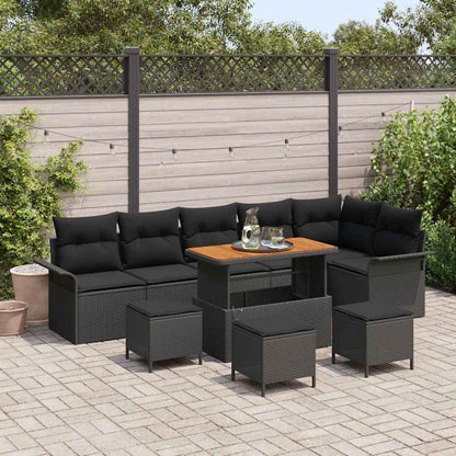 Garten-Sofa-Set mit Kissen mit Speicher 10 pcs Schwarz