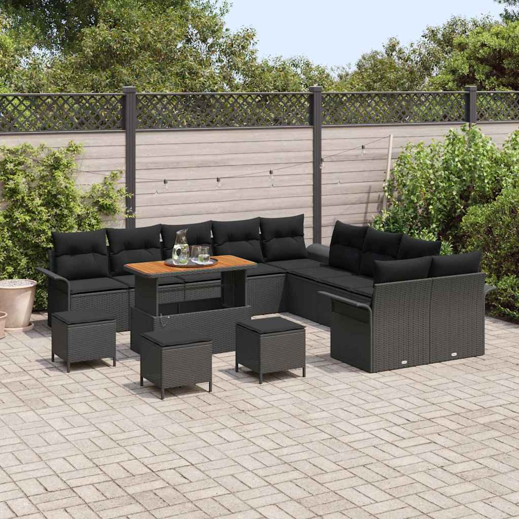 Garten-Sofa-Set mit Kissen mit Speicher 14 pcs Schwarz