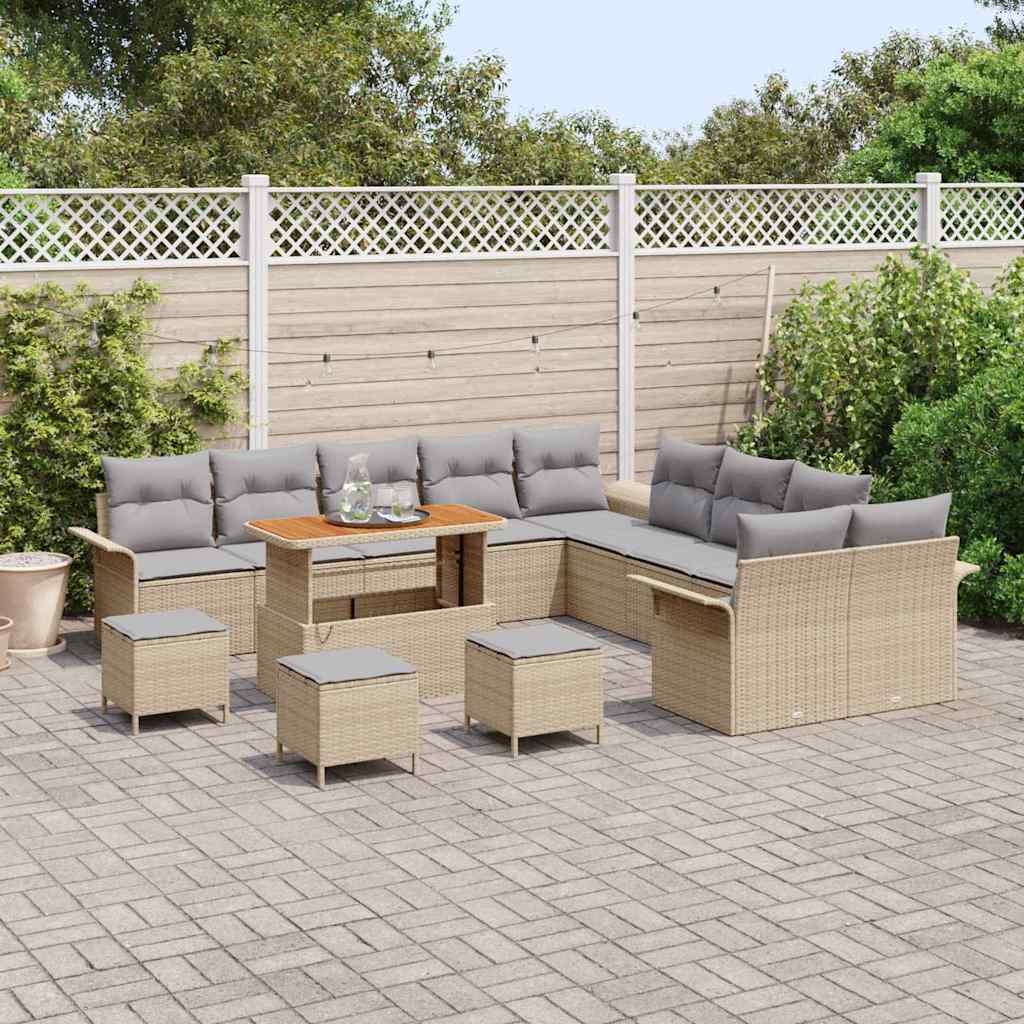 Garten-Sofa-Set mit Kissen mit Kissen 14 pcs Beige und Hellgrau