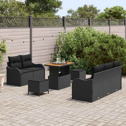 Garten-Sofa-Set mit Kissen mit Speicher 8 pcs Schwarz