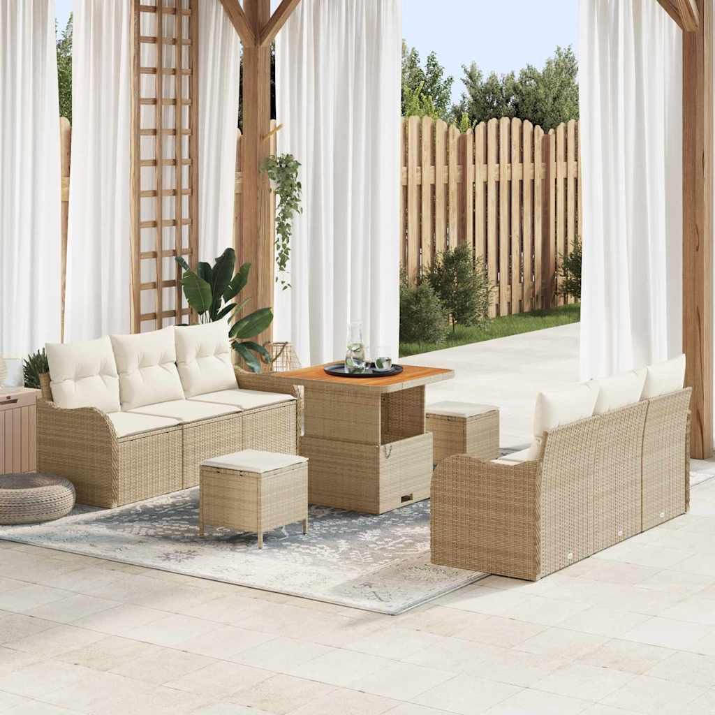 Garten-Sofa-Set mit Kissen mit Speicher 9 pcs Beige und Creme