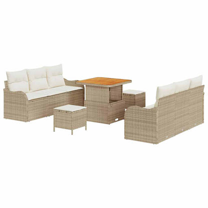 Garten-Sofa-Set mit Kissen mit Speicher 9 pcs Beige und Creme