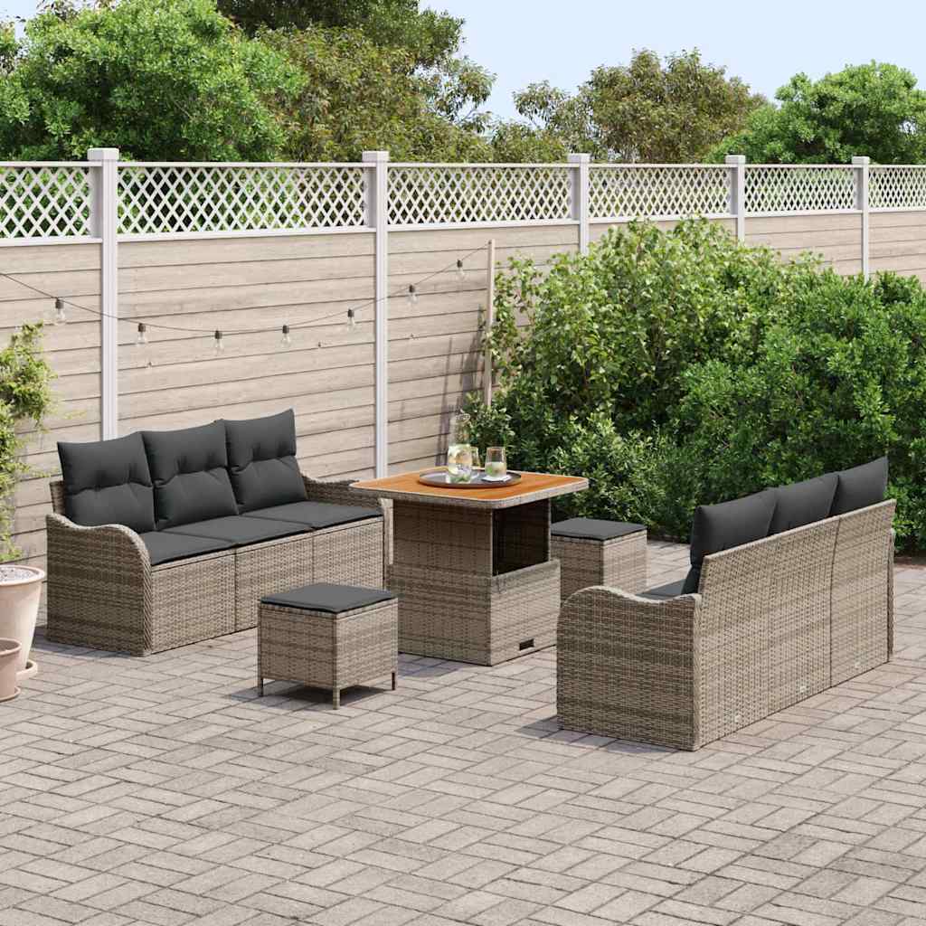 Garten-Sofa-Set mit Kissen mit Speicher mit Kissen 9 pcs Grau