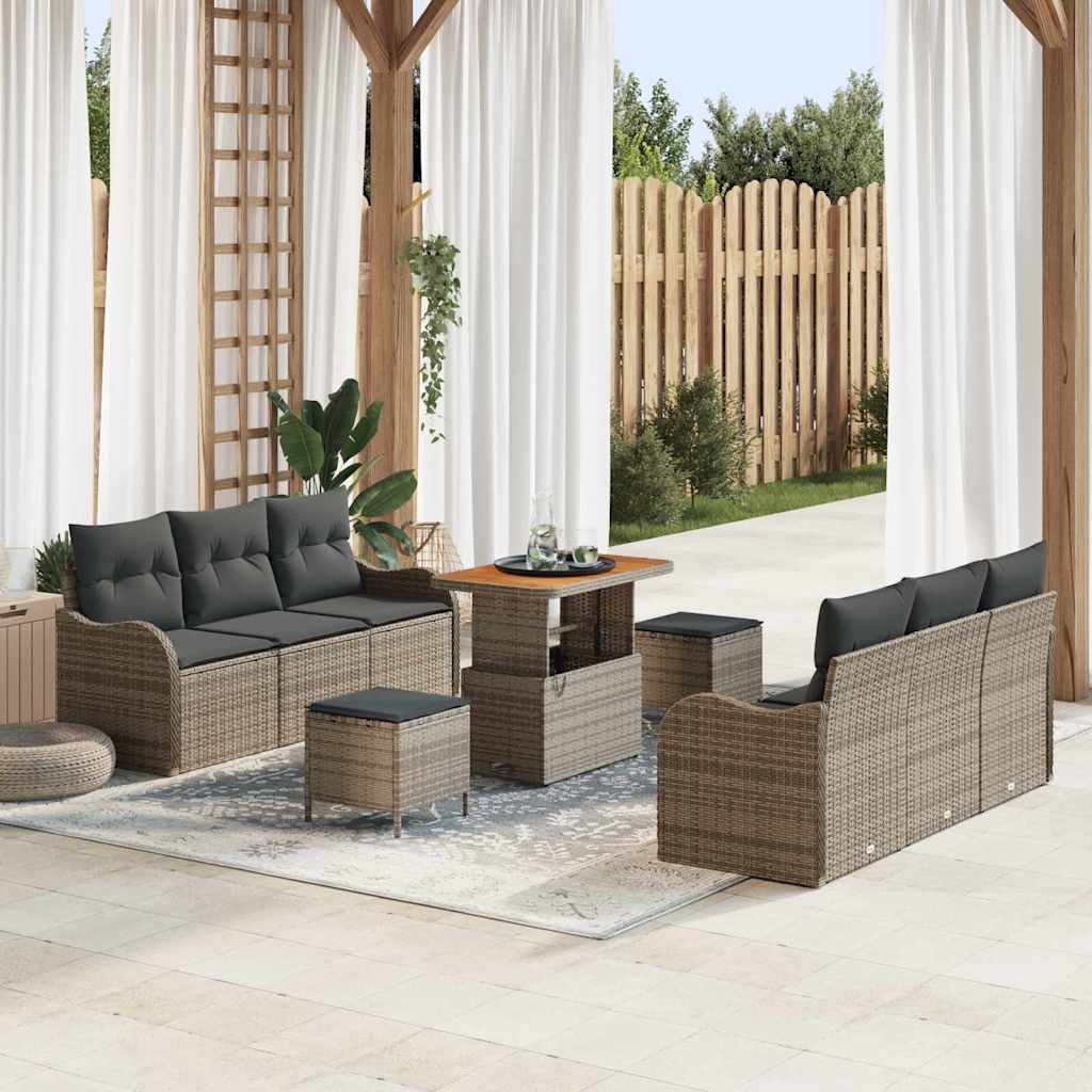 Garten-Sofa-Set mit Kissen mit Speicher mit Kissen 9 pcs Grau