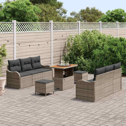 Garten-Sofa-Set mit Kissen mit Speicher mit Kissen 9 pcs Grau