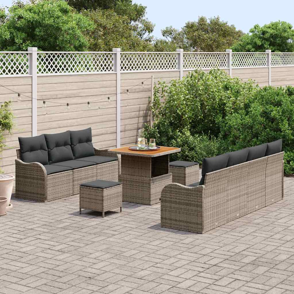 Garten-Sofa-Set mit Kissen mit Speicher mit Kissen 10 pcs Grau