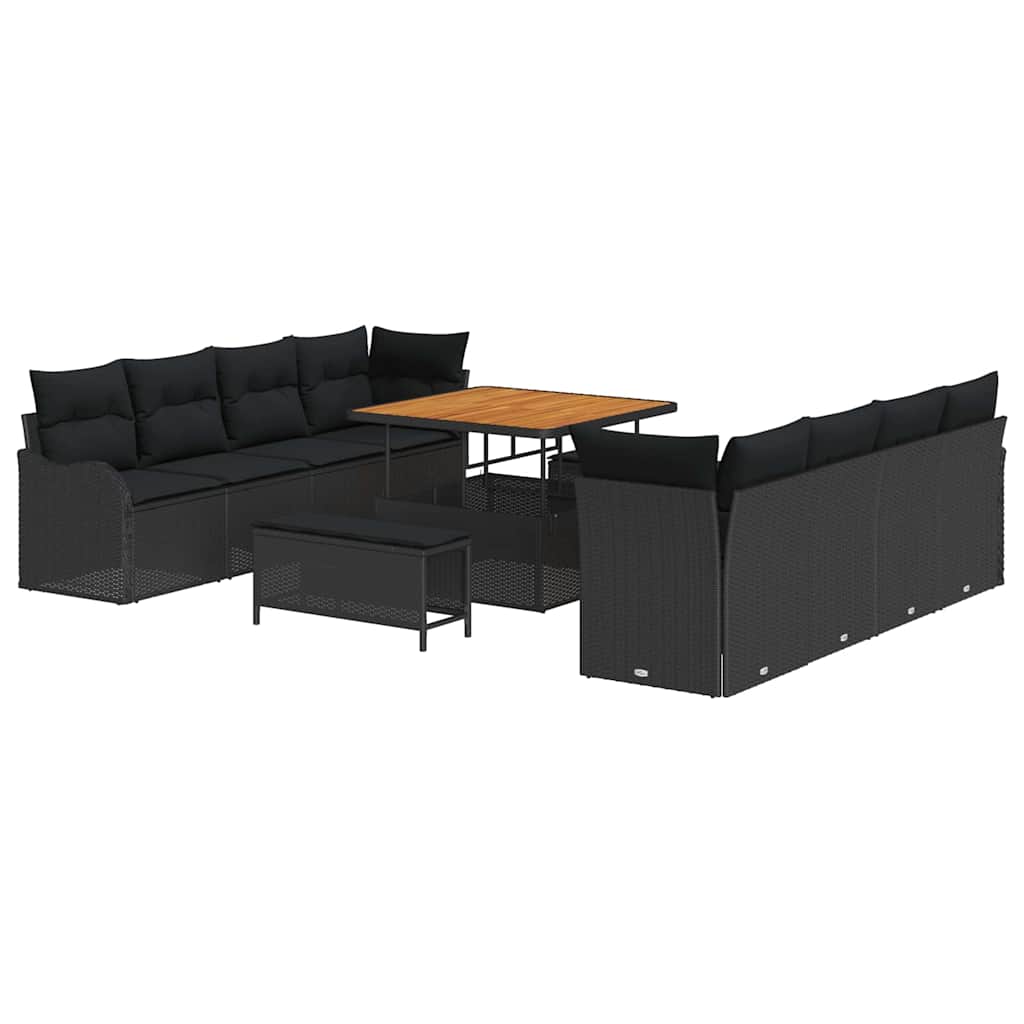 Garten-Sofa-Set mit Kissen mit Speicher 11 pcs Schwarz
